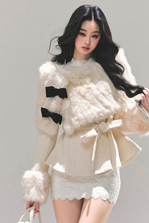 Girly Fashion Winter Faux Fur Trimmed Christmas Cloak Set LE1176 - LolitaEraOuterwearSGirly Fashion Winter Faux Fur Trimmed Christmas Cloak Set LE1176