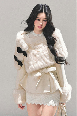 Girly Fashion Winter Faux Fur Trimmed Christmas Cloak Set LE1176 - LolitaEraCapeSGirly Fashion Winter Faux Fur Trimmed Christmas Cloak Set LE1176