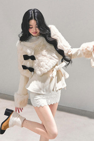 Girly Fashion Winter Faux Fur Trimmed Christmas Cloak Set LE1176 - LolitaEraCapeSGirly Fashion Winter Faux Fur Trimmed Christmas Cloak Set LE1176