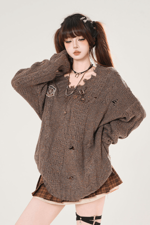 Girly Style Chestnut Brown Academia Knit Sweater - LolitaEraBrownSGirly Style Chestnut Brown Academia Knit Sweater