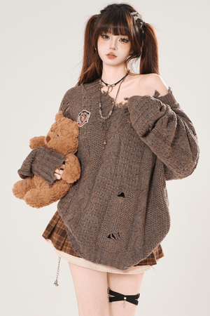 Girly Style Chestnut Brown Academia Knit Sweater - LolitaEraBrownSGirly Style Chestnut Brown Academia Knit Sweater