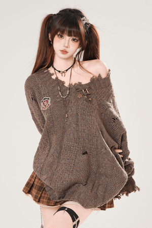 Girly Style Chestnut Brown Academia Knit Sweater - LolitaEraBrownSGirly Style Chestnut Brown Academia Knit Sweater