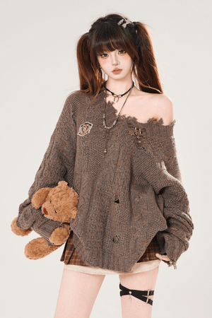 Girly Style Chestnut Brown Academia Knit Sweater - LolitaEraBrownSGirly Style Chestnut Brown Academia Knit Sweater