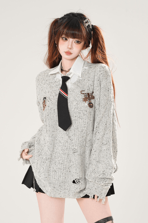 Girly Style Chestnut Brown Academia Knit Sweater - LolitaEraGraySGirly Style Chestnut Brown Academia Knit Sweater