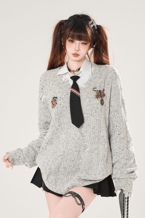 Girly Style Chestnut Brown Academia Knit Sweater - LolitaEraBrownSGirly Style Chestnut Brown Academia Knit Sweater