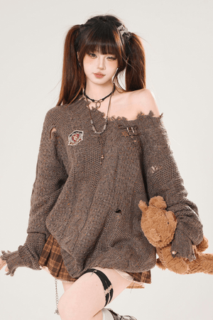 Girly Style Chestnut Brown Academia Knit Sweater - LolitaEraBrownSGirly Style Chestnut Brown Academia Knit Sweater