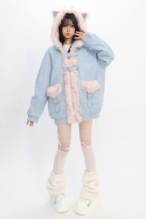 Glacier Cat Encounter Reversible Bomber Jacket - LolitaEraBomber JacketSGlacier Cat Encounter Reversible Bomber Jacket