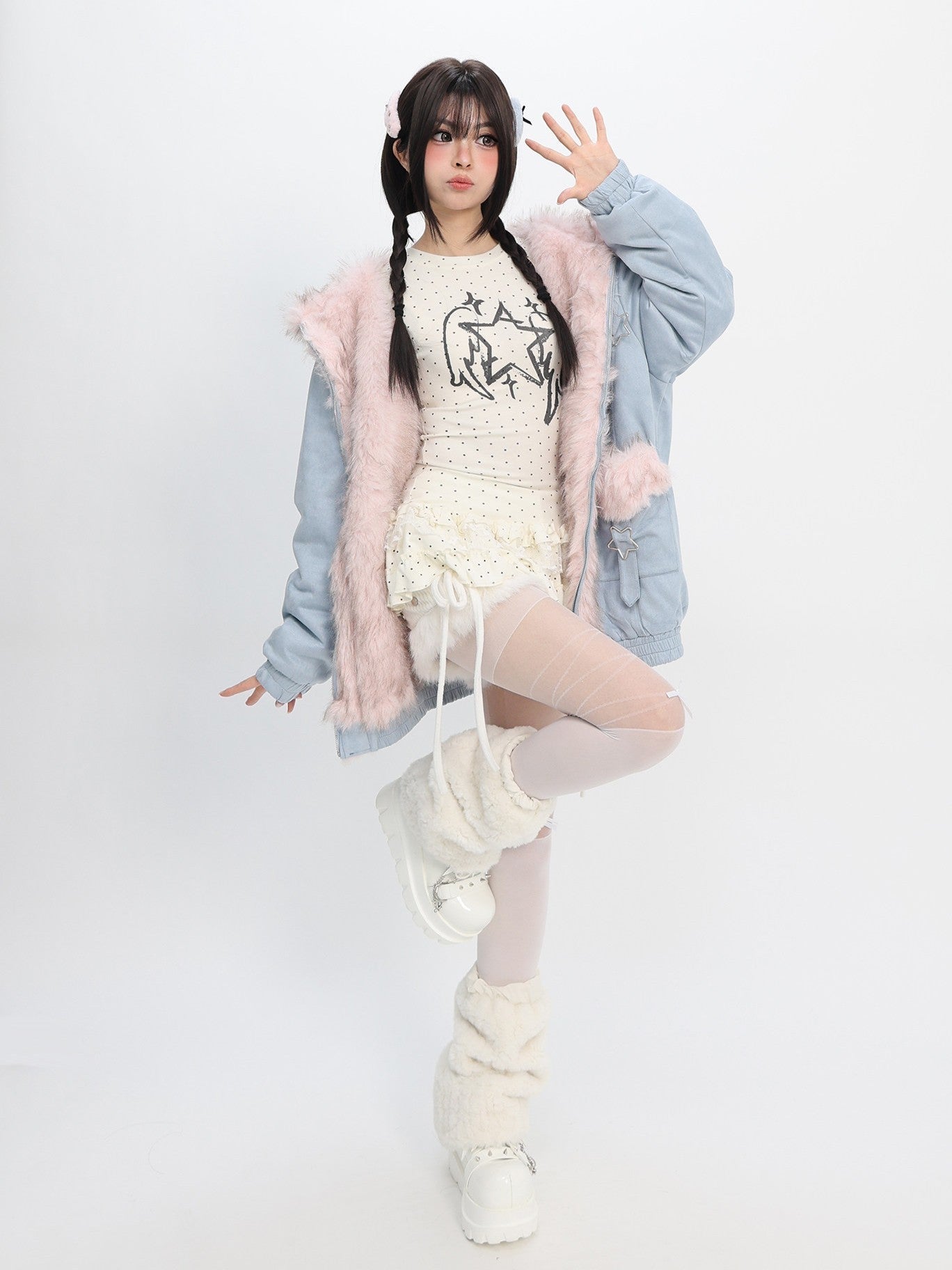 Glacier Cat Encounter Reversible Bomber Jacket - LolitaEraBomber JacketSGlacier Cat Encounter Reversible Bomber Jacket