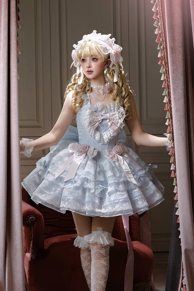 Glass Isle Balletcore Elegant Blue JSK Tiered Dress - LolitaEraBlue JSKSGlass Isle Balletcore Elegant Blue JSK Tiered Dress