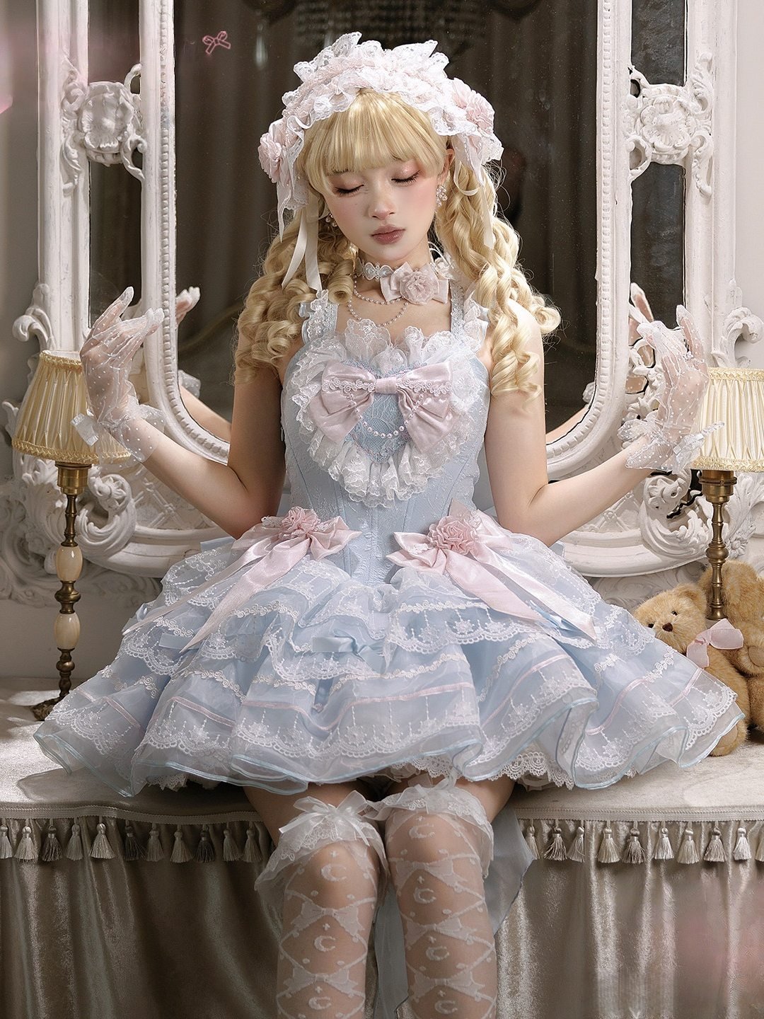 Glass Isle Balletcore Elegant Blue JSK Tiered Dress - LolitaEraBlue JSKSGlass Isle Balletcore Elegant Blue JSK Tiered Dress