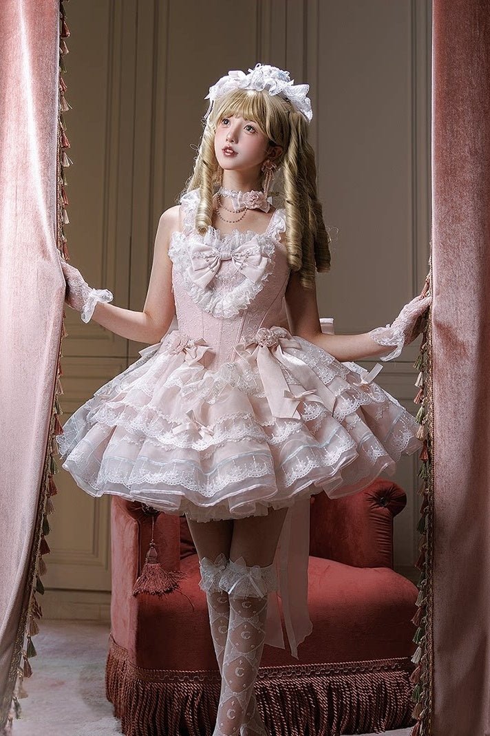 Glass Isle Balletcore Elegant Pink JSK Tiered Dress - LolitaEraPink JSKSGlass Isle Balletcore Elegant Pink JSK Tiered Dress