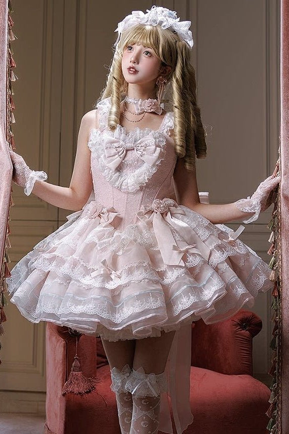 Glass Isle Balletcore Elegant Pink JSK Tiered Dress - LolitaEraPink JSKSGlass Isle Balletcore Elegant Pink JSK Tiered Dress