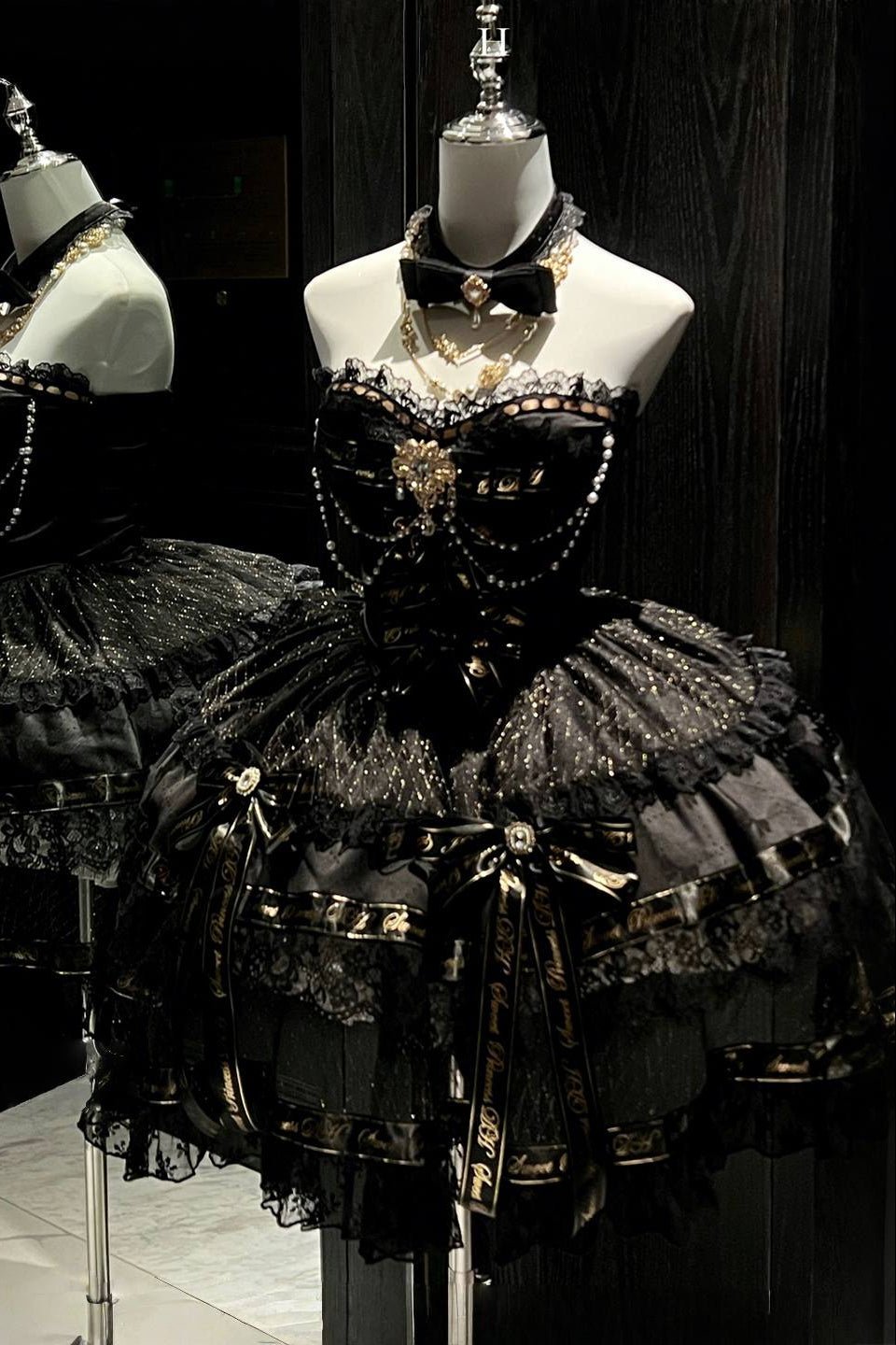 Golden Obsidian Night Black Evening Princess Dress - LolitaEraBlack DressSGolden Obsidian Night Black Evening Princess Dress