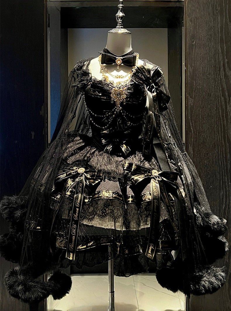 Golden Obsidian Night Black Evening Princess Dress - LolitaEraBlack DressSGolden Obsidian Night Black Evening Princess Dress