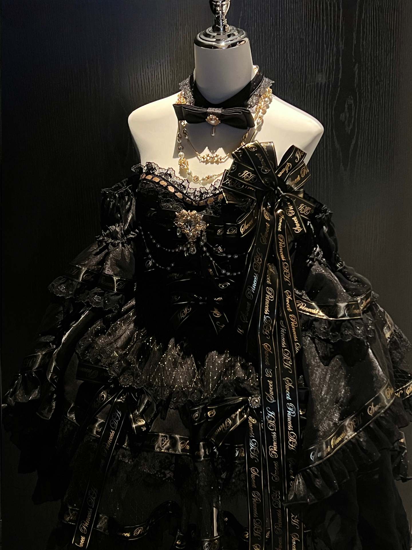 Golden Obsidian Night Black Evening Princess Dress - LolitaEraBlack DressSGolden Obsidian Night Black Evening Princess Dress