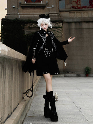 Gothic Bat Cape Shota Knight Prince Set - LolitaEraCape + Top + ShortsSBlackGothic Bat Cape Shota Knight Prince Set