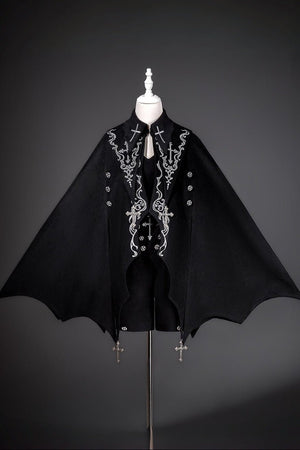 Gothic Bat Cape Shota Knight Prince Set - LolitaEraCape + Top + ShortsSBlackGothic Bat Cape Shota Knight Prince Set