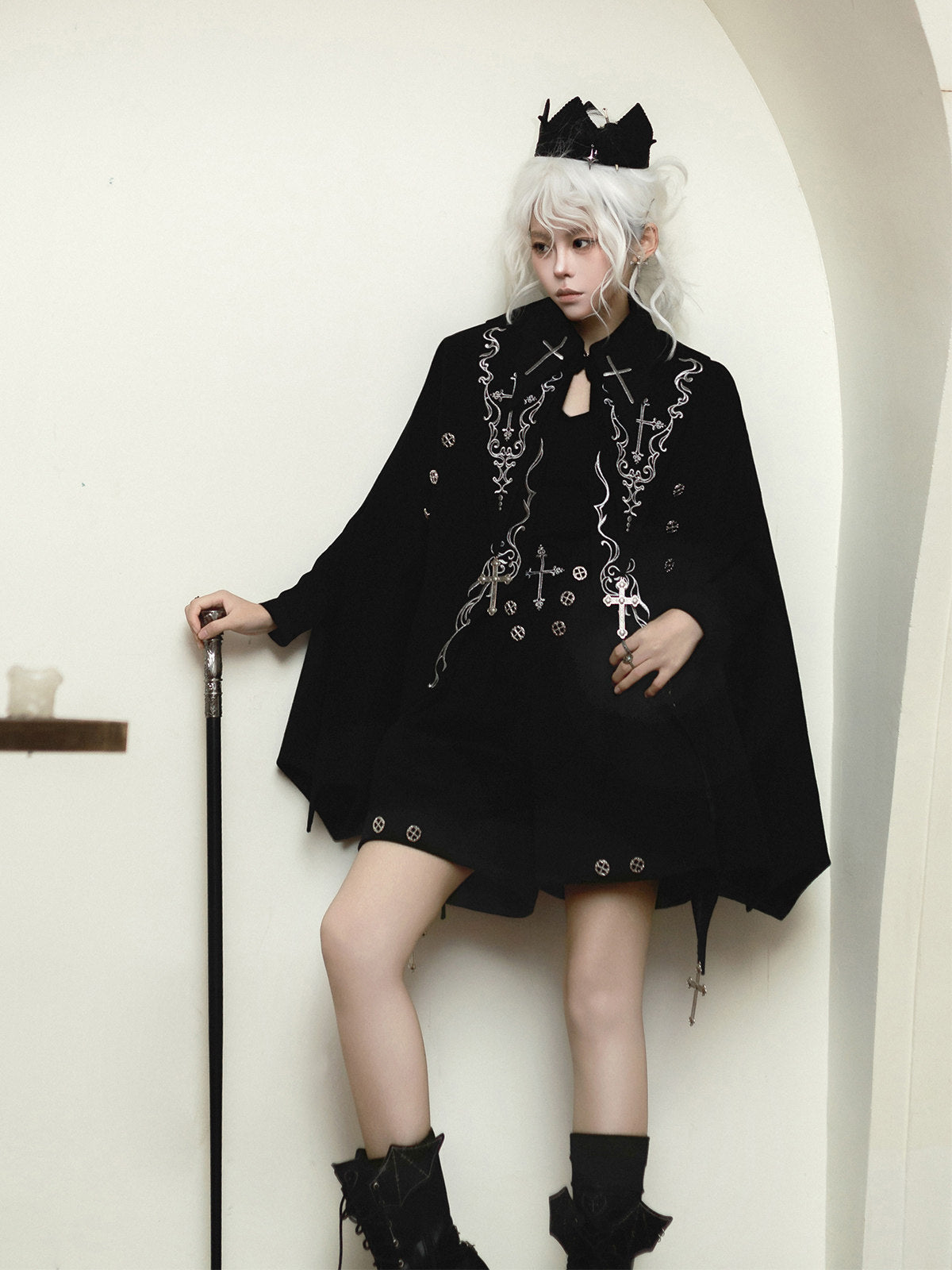 Gothic Bat Cape Shota Knight Prince Set - LolitaEraCape + Top + ShortsSBlackGothic Bat Cape Shota Knight Prince Set