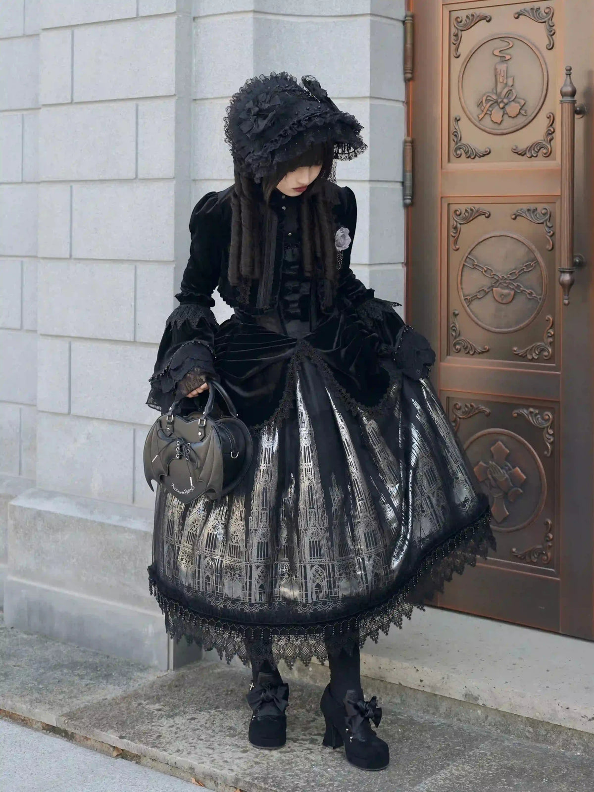 Gothic Cathedral Velvet Lace Corset Lolita JSK and Jacket Set - LolitaEra