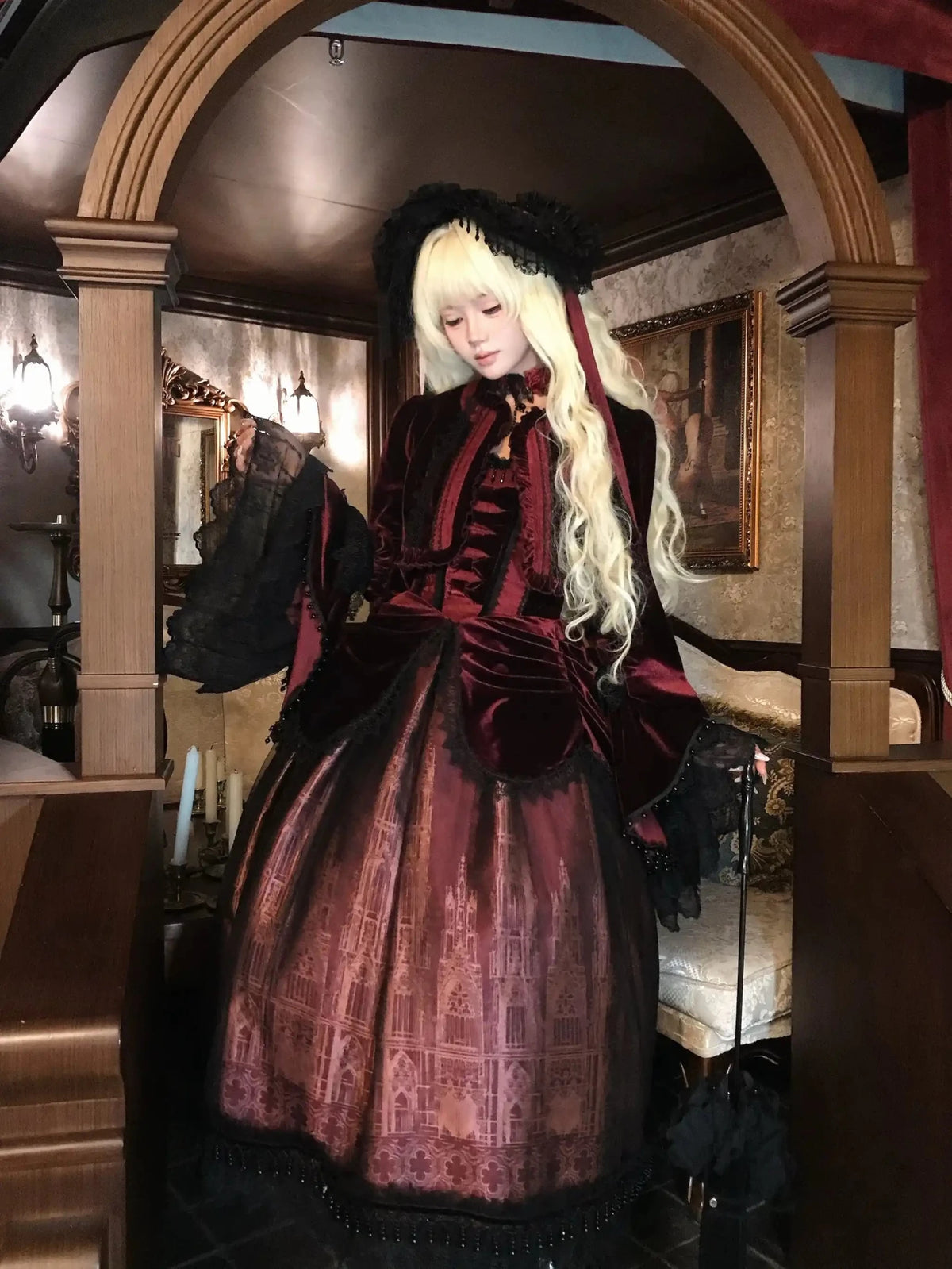 Gothic Cathedral Velvet Lace Corset Lolita JSK and Jacket Set - LolitaEra