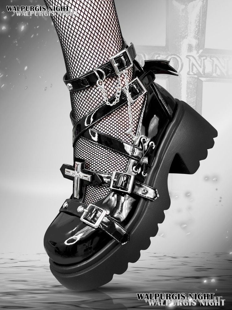 Gothic Girl Y2K Studded High Heels 1308 - LolitaEraBlack Set34Gothic Girl Y2K Studded High Heels 1308