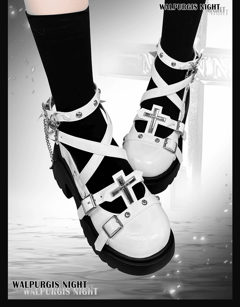 Gothic Girl Y2K Studded High Heels 1308 - LolitaEraWhite34Gothic Girl Y2K Studded High Heels 1308
