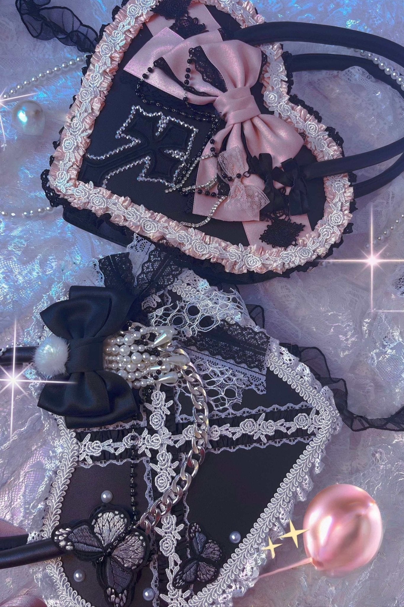 Gothic Heart Handmade Handbag LE5205 - LolitaEraBlack PinkGothic Heart Handmade Handbag LE5205