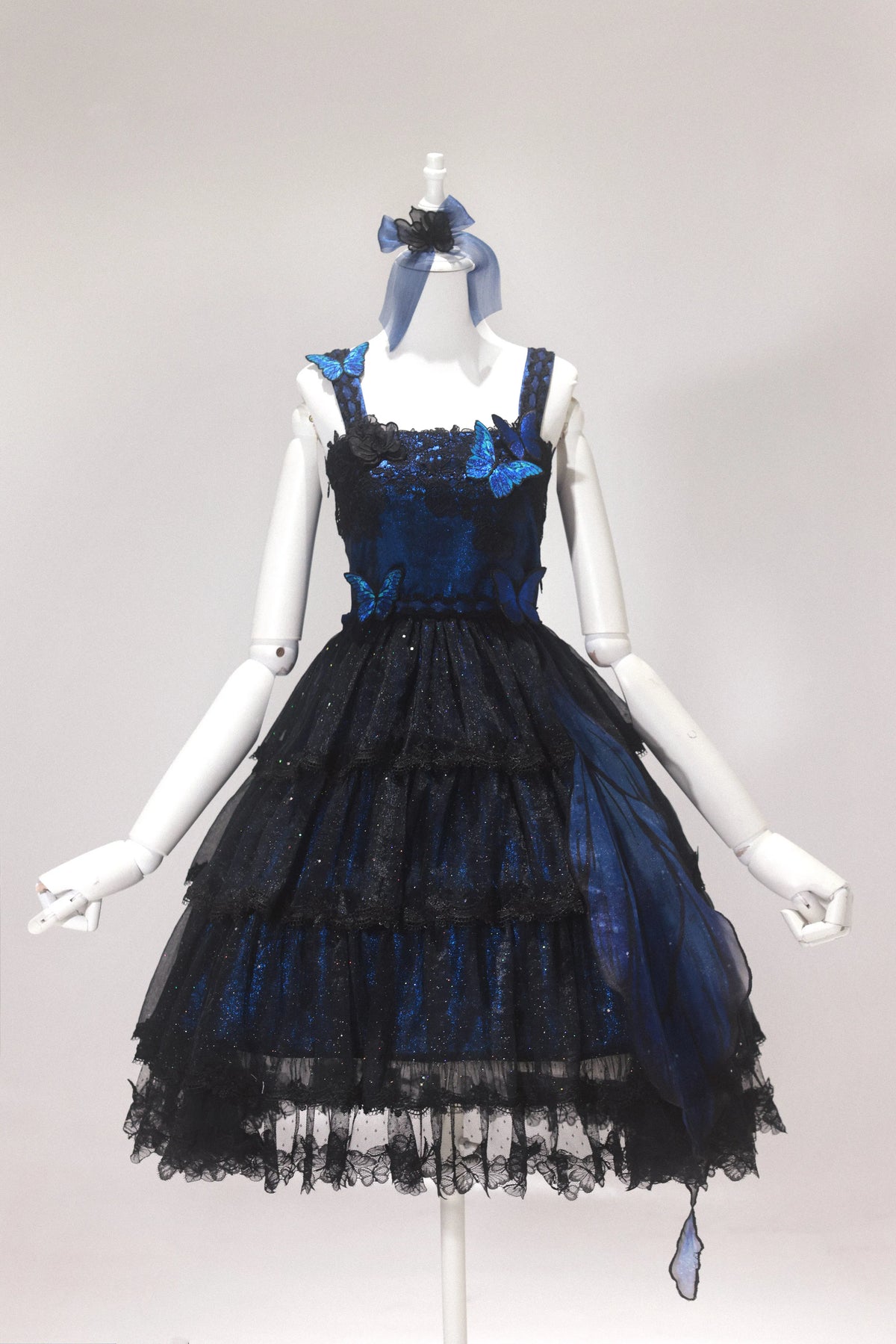 "Shimmering Butterfly" Twelve Mi Hua Original Dark Gothic Embroidery Blue Morpho JSK High-Low Gorgeous Lolita Dress