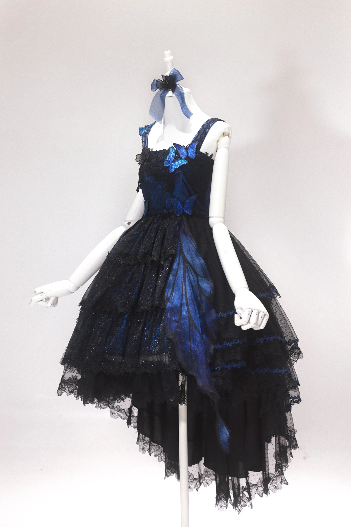 "Shimmering Butterfly" Twelve Mi Hua Original Dark Gothic Embroidery Blue Morpho JSK High-Low Gorgeous Lolita Dress