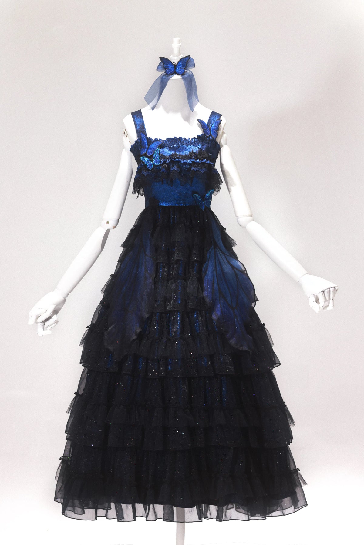 "Shimmering Butterfly" Twelve Mi Hua Original Dark Gothic Embroidery Blue Morpho JSK High-Low Gorgeous Lolita Dress
