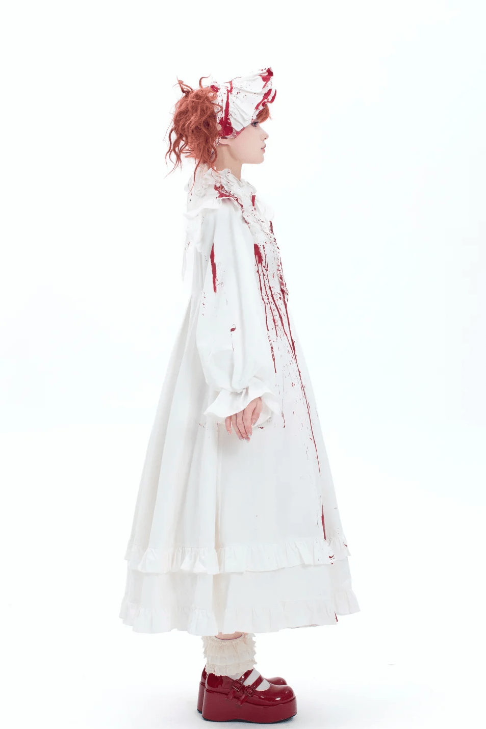 Gothic Lolita Dress with Red Blood Splatter Print - LolitaEraRed SetSGothic Lolita Dress with Red Blood Splatter Print