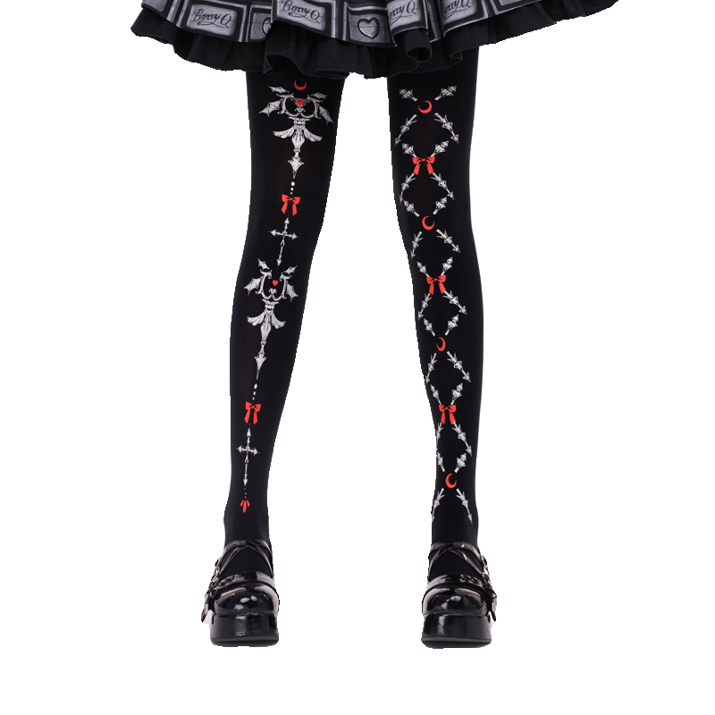 Gothic Lolita Velvet Print Tights - LolitaEra
