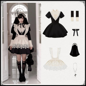 Gothic Nun Black Long and Short OP - LolitaEraShort OP SetSGothic Nun Black Long and Short OP