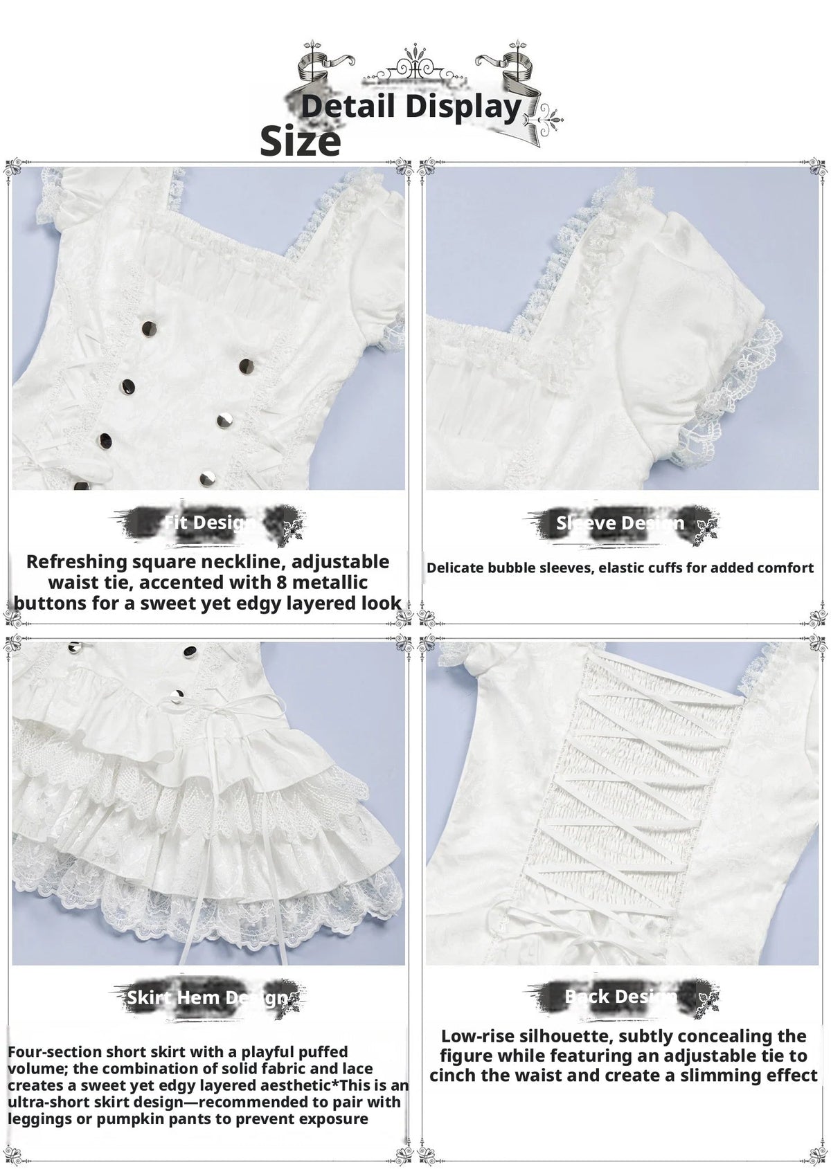 Gothic Sweet Maid Cross Stripe White Tiered Puff Mini OP Dress Twin Set - LolitaEra