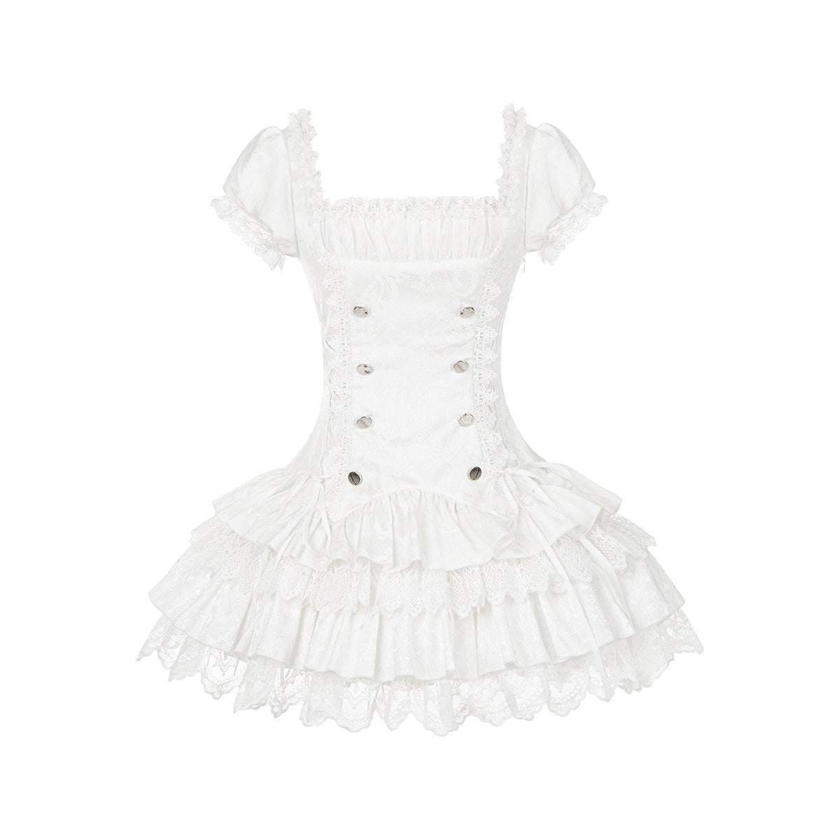 Gothic Sweet Maid Cross Stripe White Tiered Puff Mini OP Dress Twin Set - LolitaEra