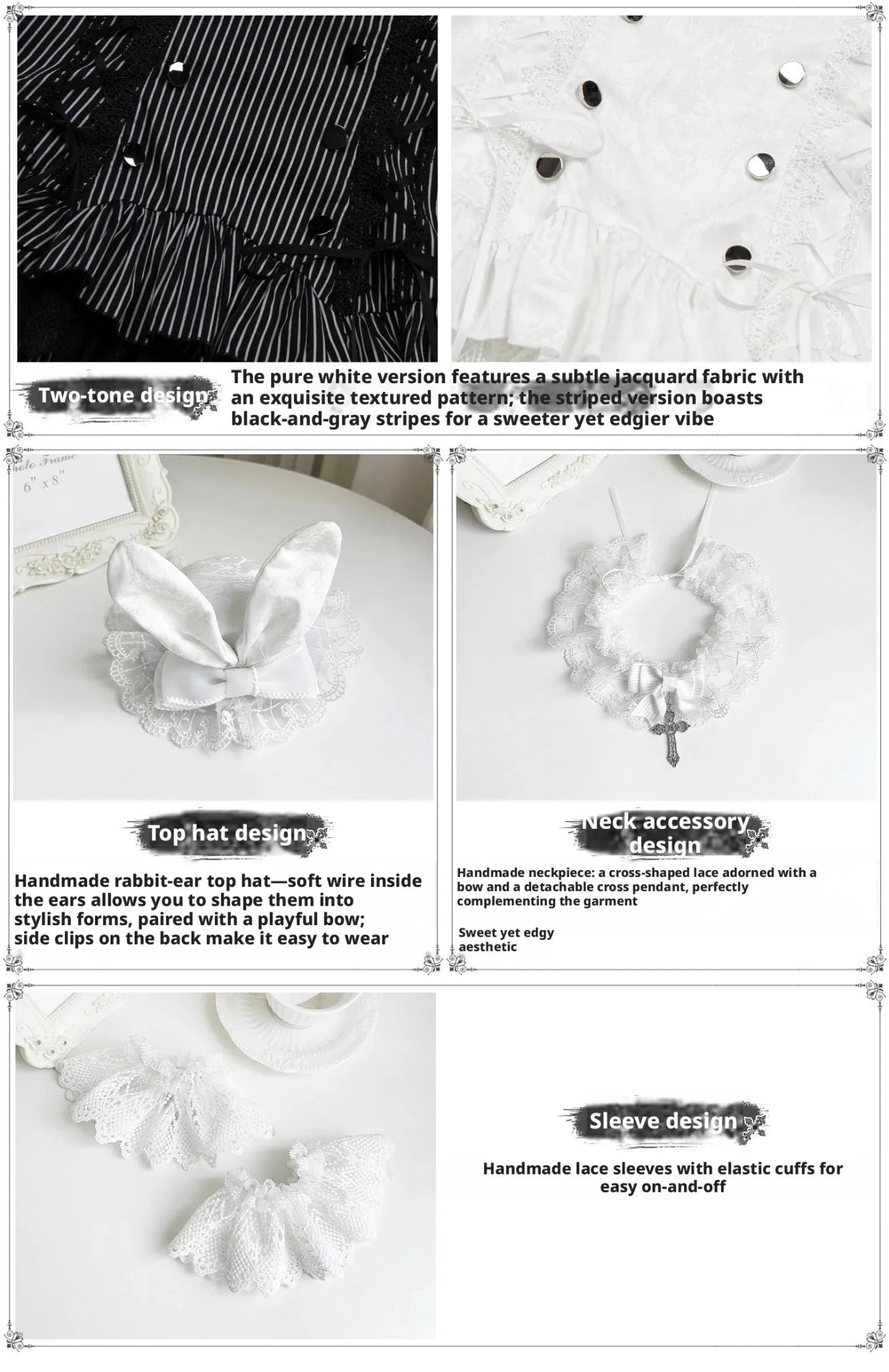 Gothic Sweet Maid Cross Stripe White Tiered Puff Mini OP Dress Twin Set - LolitaEra