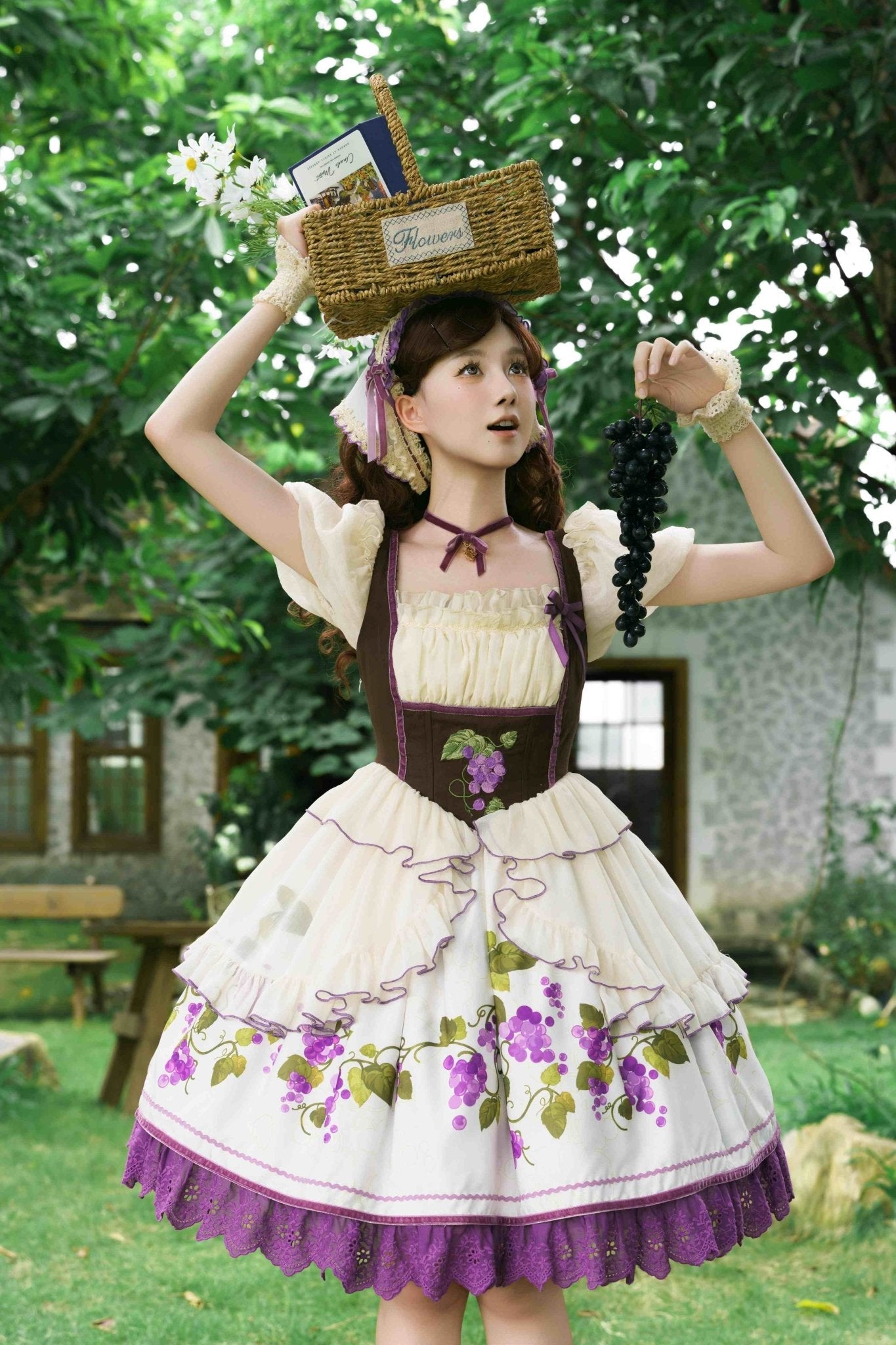 Grape Vine Manor Bavarian Style Lolita OP - LolitaEraOP DressPurpleSGrape Vine Manor Bavarian Style Lolita OP