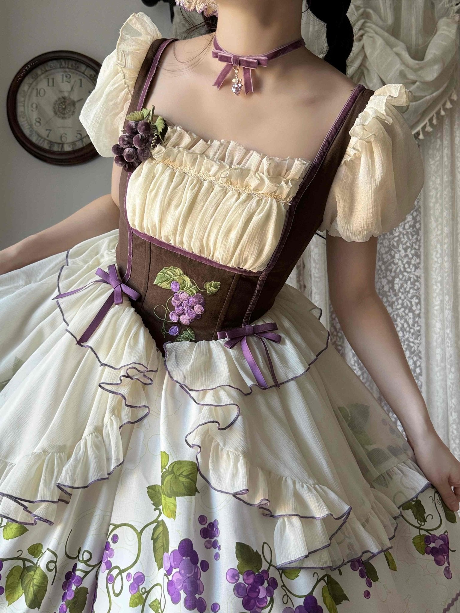 Grape Vine Manor Bavarian Style Lolita OP - LolitaEraOP DressPurpleSGrape Vine Manor Bavarian Style Lolita OP