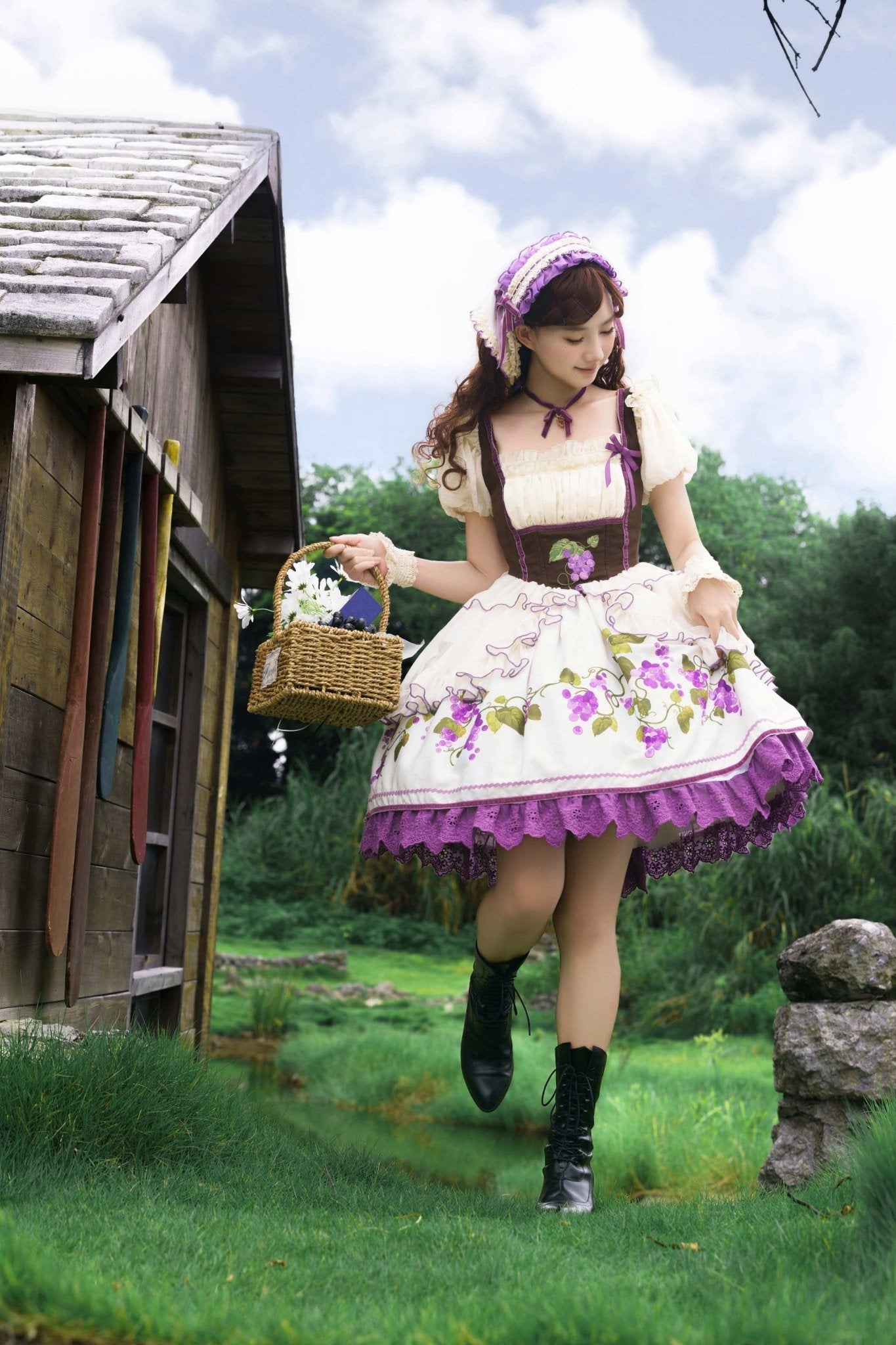 Grape Vine Manor Bavarian Style Lolita OP - LolitaEraOP DressPurpleSGrape Vine Manor Bavarian Style Lolita OP