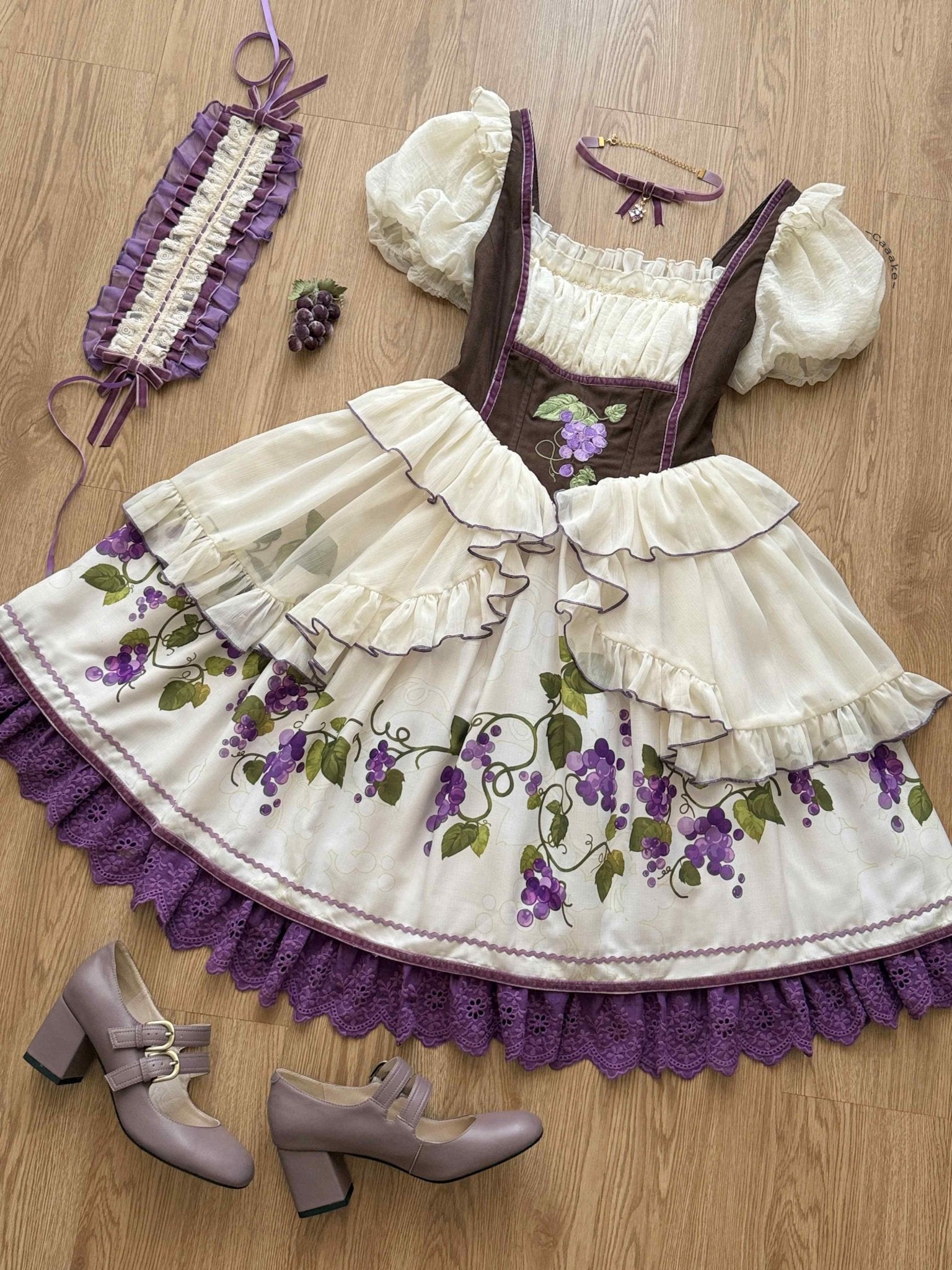 Grape Vine Manor Bavarian Style Lolita OP - LolitaEraOP DressPurpleSGrape Vine Manor Bavarian Style Lolita OP