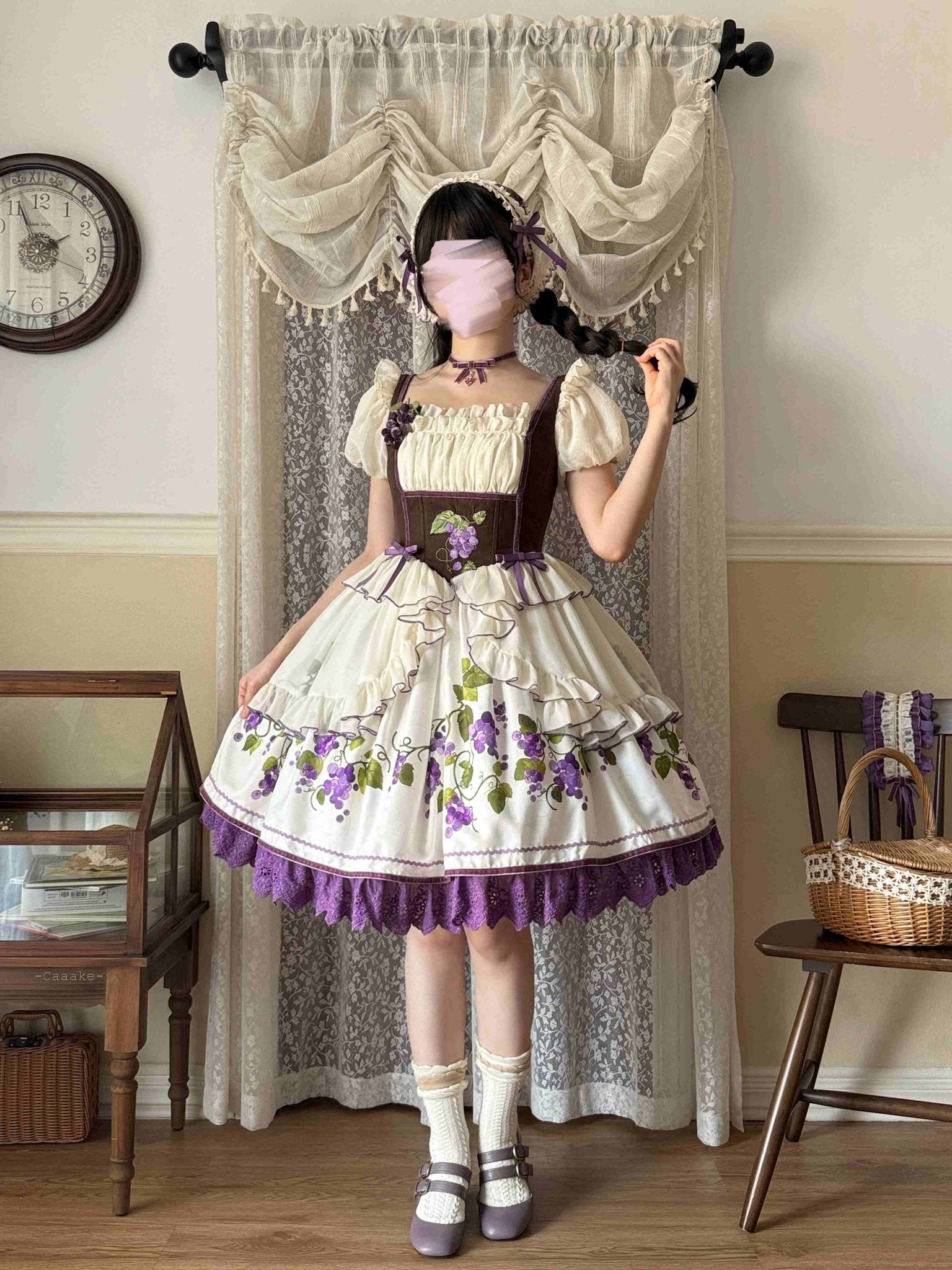 Grape Vine Manor Bavarian Style Lolita OP - LolitaEraOP DressPurpleSGrape Vine Manor Bavarian Style Lolita OP