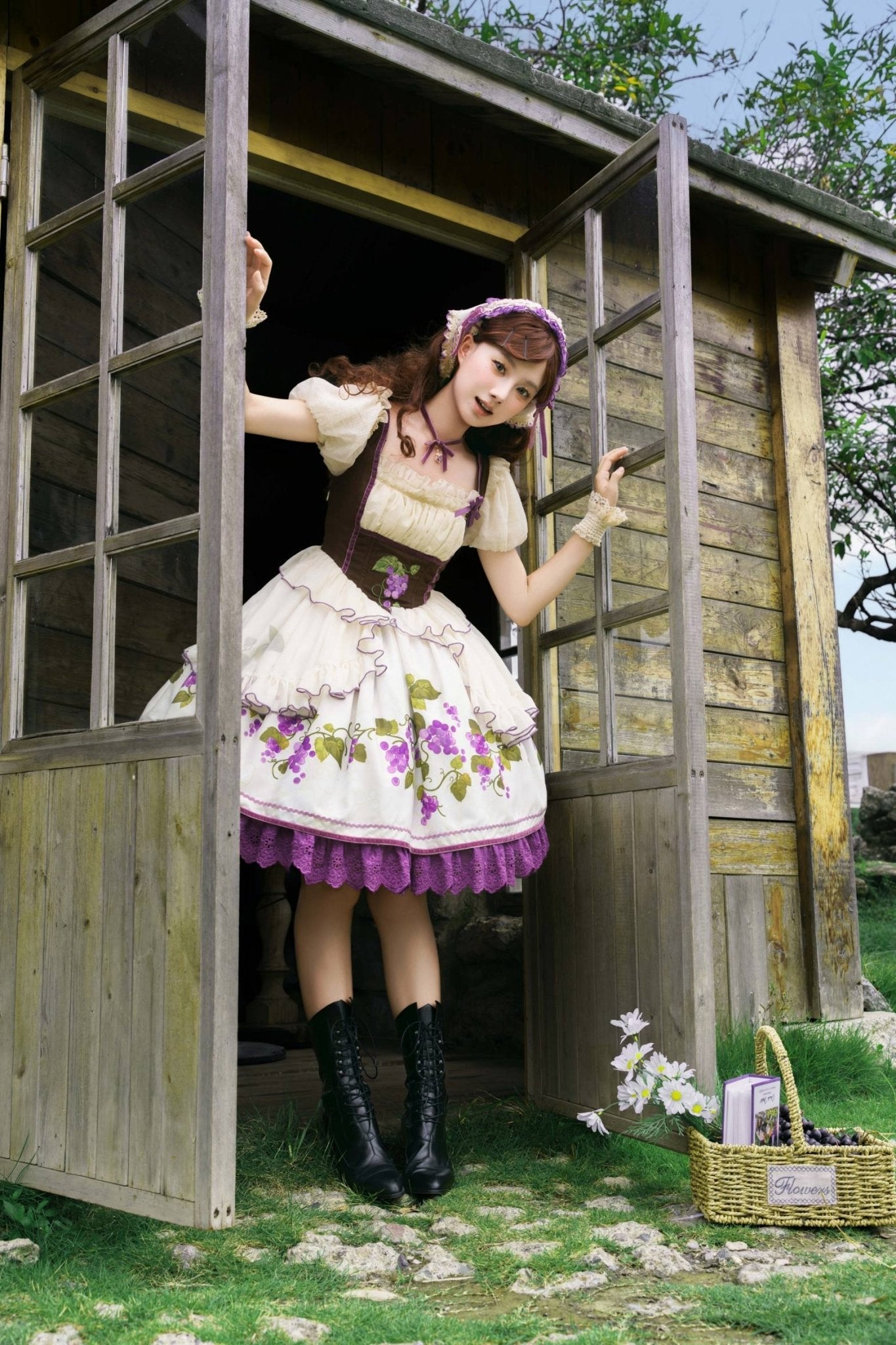 Grape Vine Manor Bavarian Style Lolita OP - LolitaEraOP DressPurpleSGrape Vine Manor Bavarian Style Lolita OP