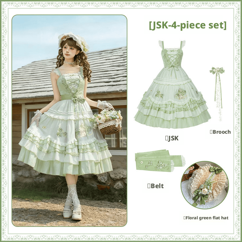 Green Grape Cottagecore OP/JSK Lolita Dress - LolitaEraJSK 4 - Piece SetSGreenGreen Grape Cottagecore OP/JSK Lolita Dress