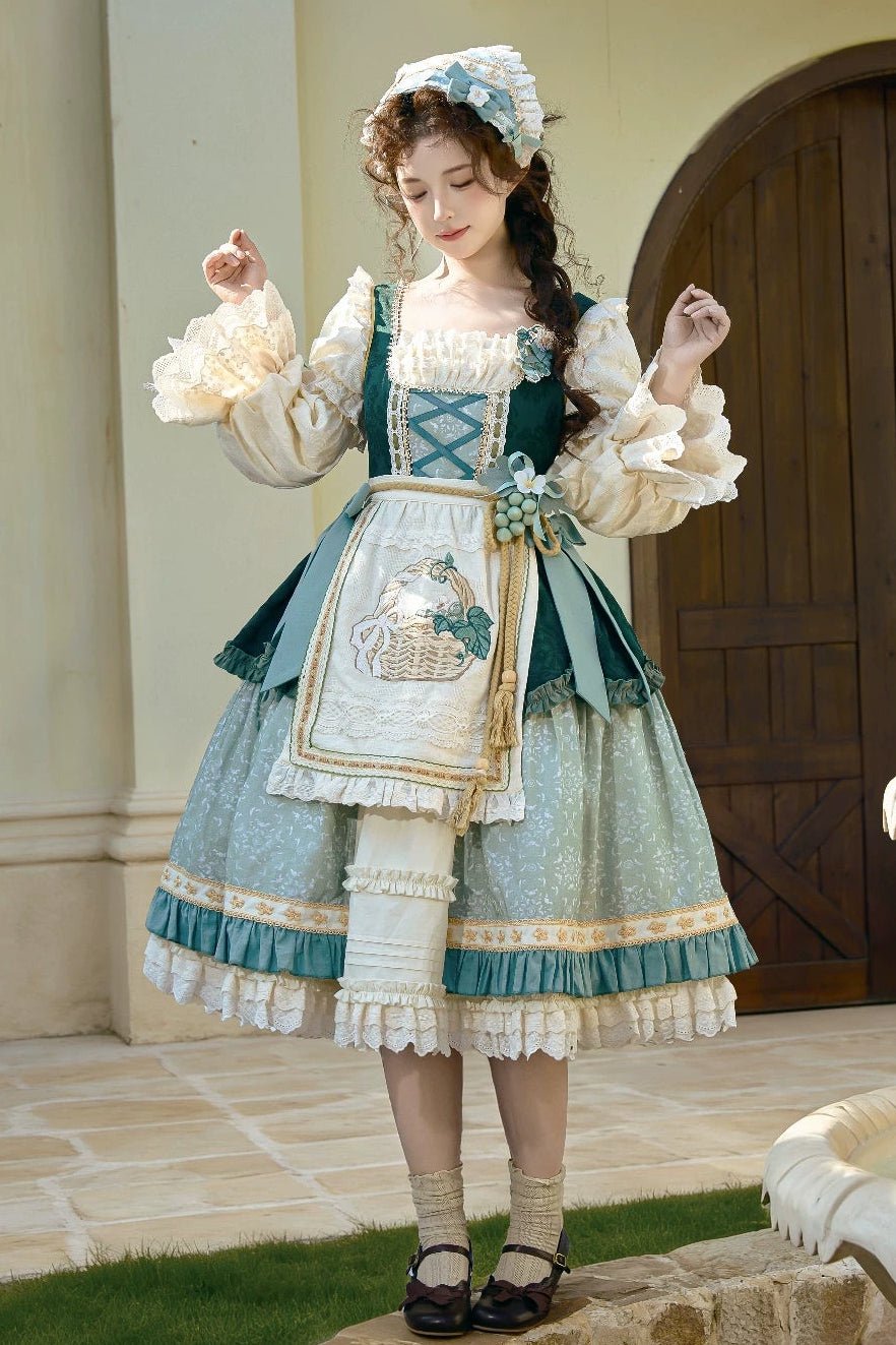 Green Grape Garden Teal Classic Lolita OP Dress Set - LolitaEra