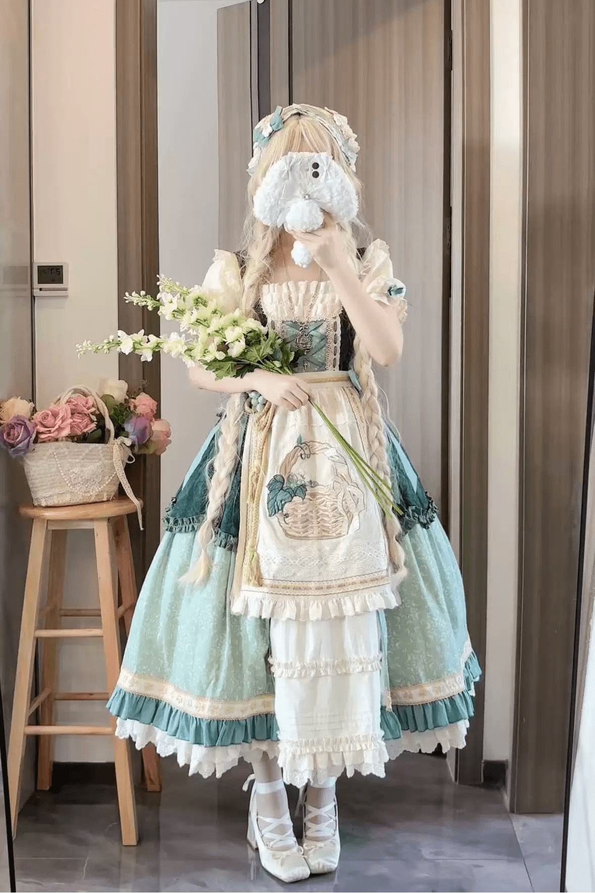 Green Grape Garden Teal Classic Lolita OP Dress Set - LolitaEra