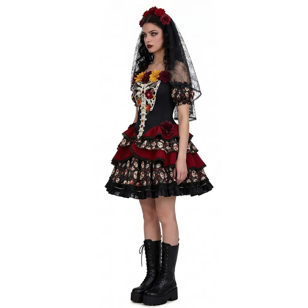 Halloween Zombie Bride Cosplay Costume Party Skeleton Dress Chinese Style Zombie Bloody Cosplay Set
