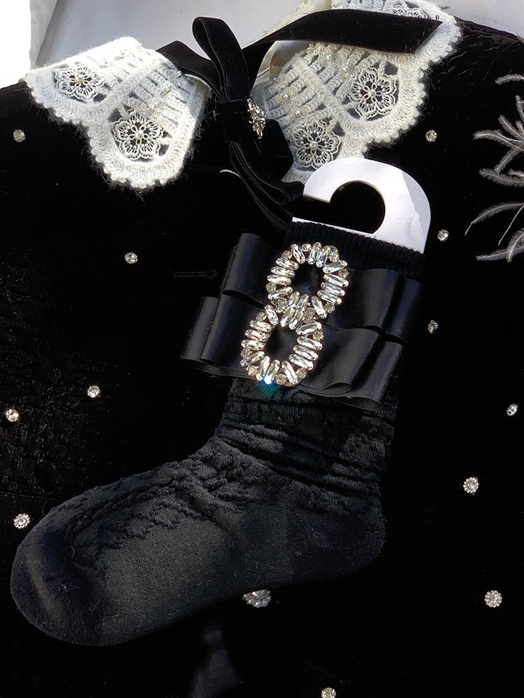 Handmade Diamond Slouchy Girly Socks - LolitaEraBlack SetHandmade Diamond Slouchy Girly Socks