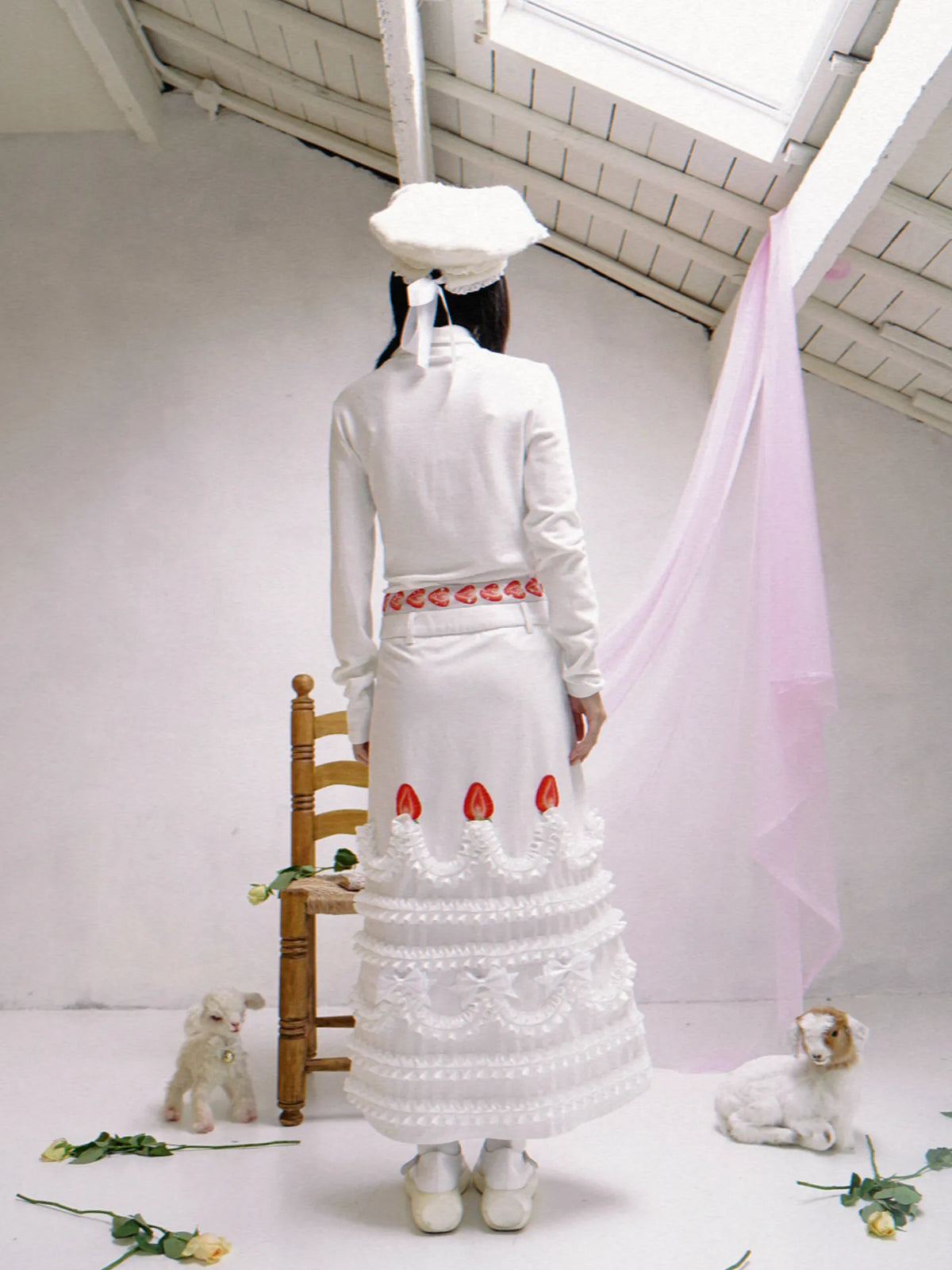 Daytoday Daily Research Institute Happy Birthday Cream Strawberry Cake Printed Hip Skirt One-step Skirt