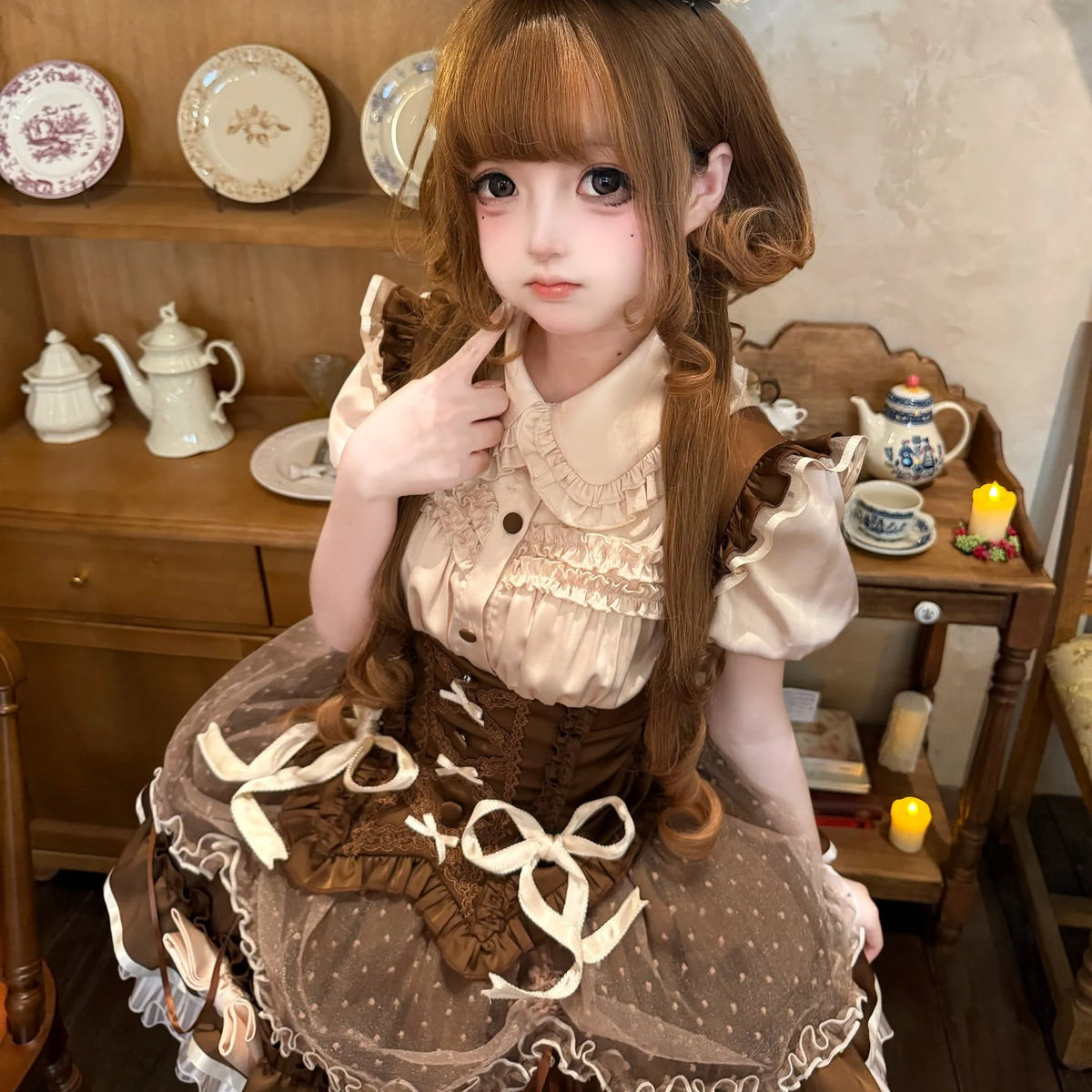 【In Stock Now】A Little Milk Candy Heart-Beating Support Milk Coffee Soft and Cute Set Lolita Dress