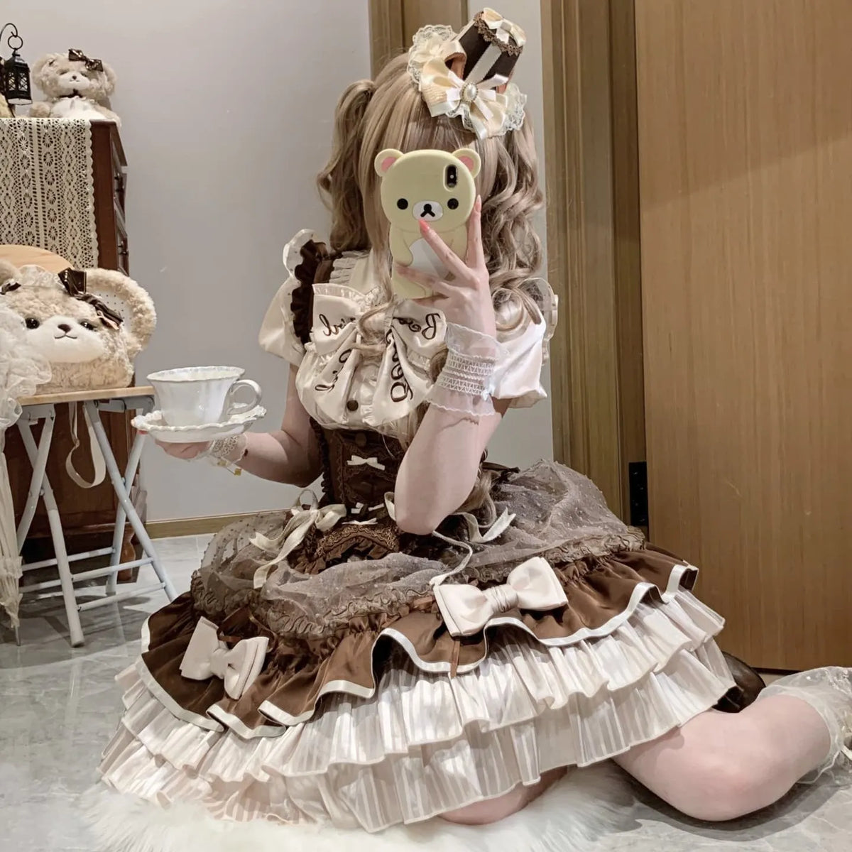 【In Stock Now】A Little Milk Candy Heart-Beating Support Milk Coffee Soft and Cute Set Lolita Dress